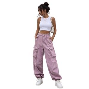 Zara Cargo Pants Girls 13-14 Pink Parachute Jogger Wide Leg Y2K Streetwear